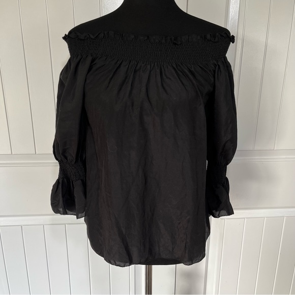 NWT 7 for all mankind black off the shoulder top blouse silk blend - Picture 1 of 8